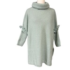 Maison Pholya Sweater Womens XS Green Turtleneck Oversized Poncho Mohair Italy